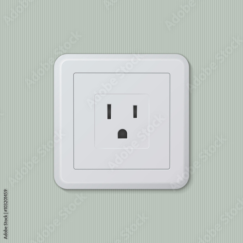 Realistic plastic white electric socket type B (american, japanese). Vector illustration, easy editable.