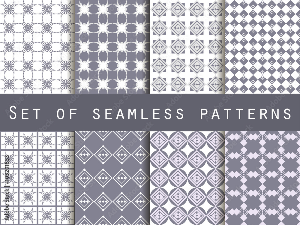 Geometric seamless pattern. Set. For wallpaper, bed linen, tiles, fabrics, backgrounds. Vector illustration.