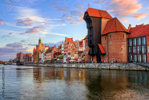 The Crane and gothic old town on sunset, Gdansk, Poland