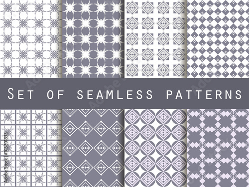 Geometric seamless pattern. Set. For wallpaper, bed linen, tiles, fabrics, backgrounds. Vector illustration.