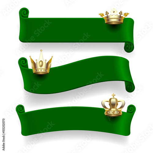 Green ribbons with gold crowns