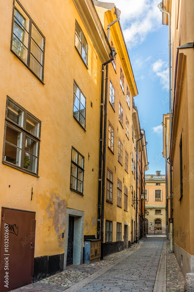 Street view in the Stockholm old town. Sweden.