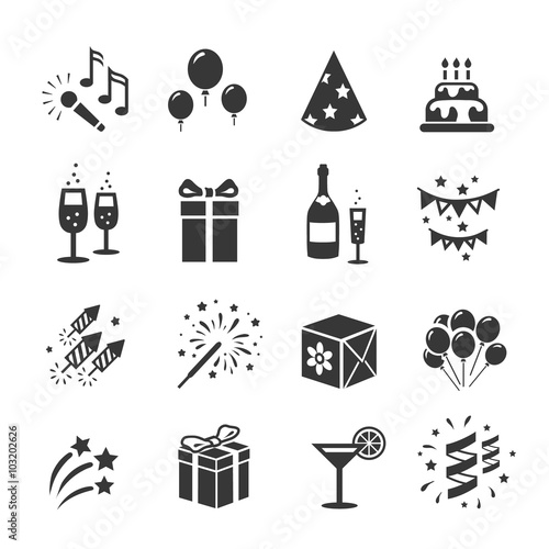 Icons set Birthday and Celebration