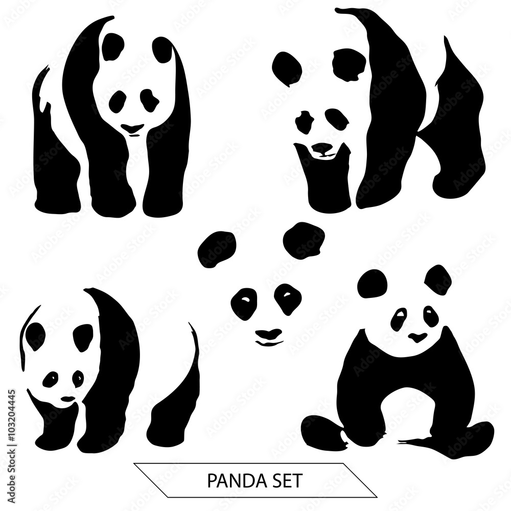 Fototapeta premium Set of Panda silhouettes