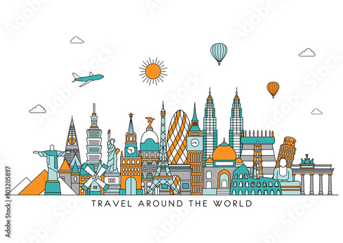 Travel and tourism background. Vector background. line illustration. Line art style