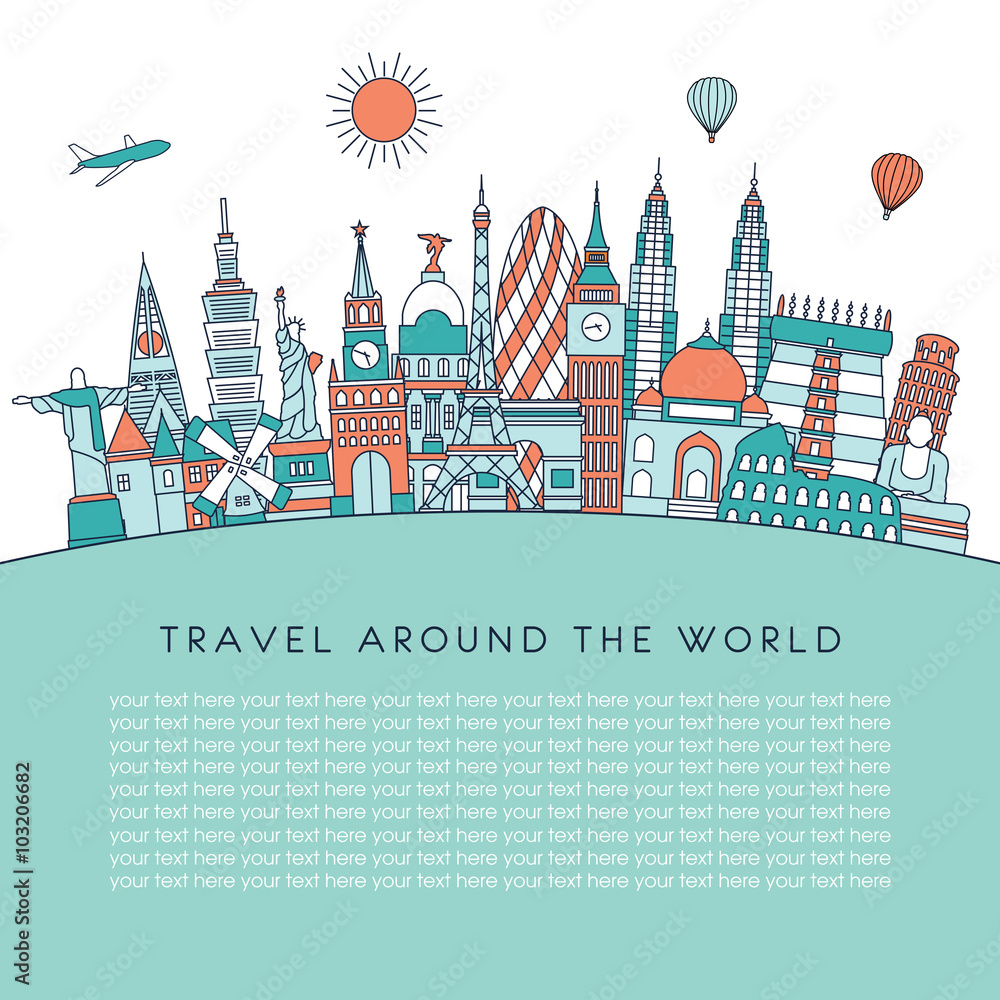 Obraz premium Travel and tourism background. Vector background. line illustration. Line art style