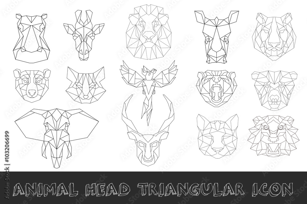 Front view of animal head triangular icon set, geometric trendy line design. Vector illustration for tattoo or coloring collection Stock Vector | Adobe Stock Front view of animal head triangular icon set, geometric trendy line design. Vector illustration for tattoo or coloring collection Stock Vector | Adobe Stock