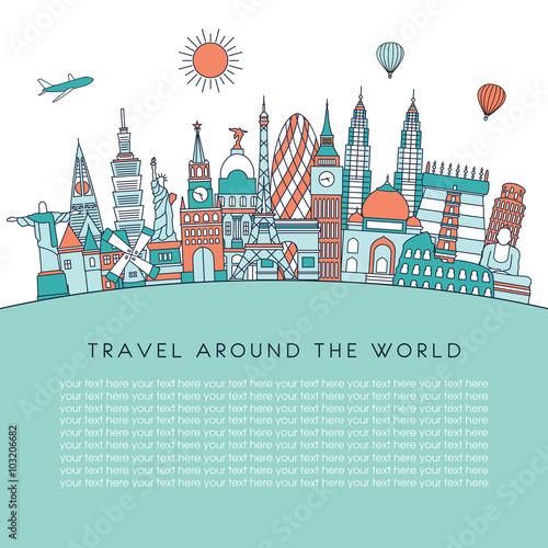 Travel and tourism background. Vector background. line illustration. Line art style