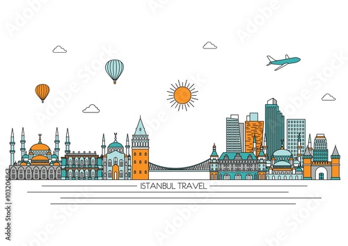 Istanbul detailed Skyline. Travel and tourism background. Vector background. line illustration. Line art style