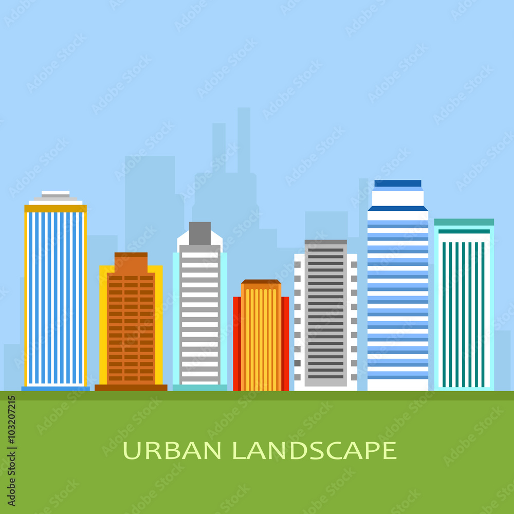Vector flat illustration of city urban landscape. 