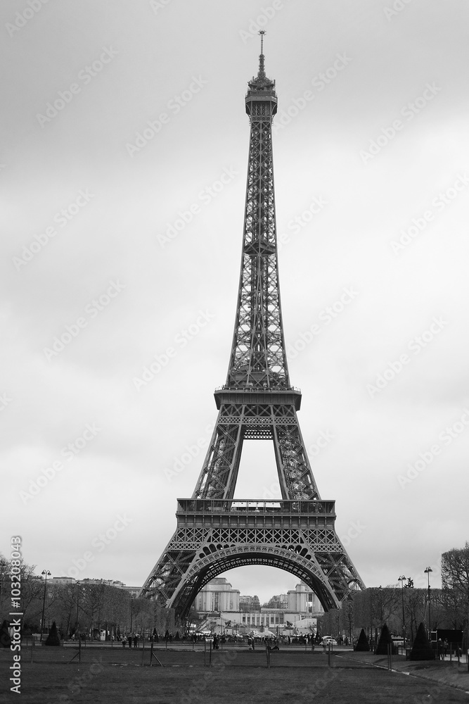 Paris, France, February 12, 2016: Eiffel tower at a night in Paris, France. Eiffel tower is one of the simbols of this city