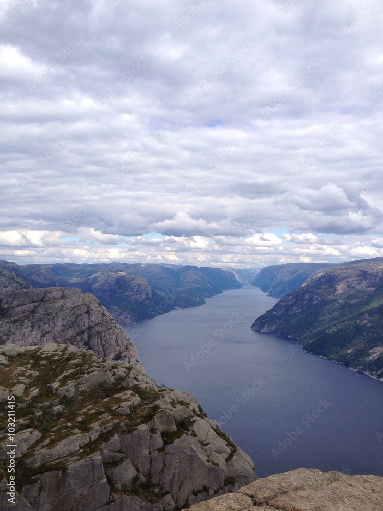 norwegian fjord from top of mountains