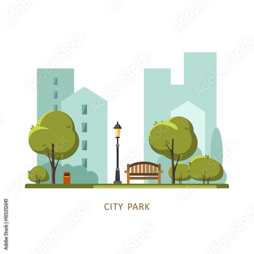 Fototapeta Naklejka Na Ścianę i Meble -  Public park in the City. Vector illustration.