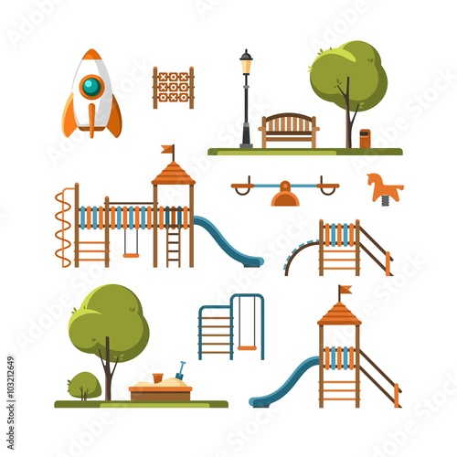 Kids playground, city park set. Vector illustration.