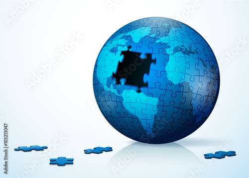 Globe made of jigsaw puzzles