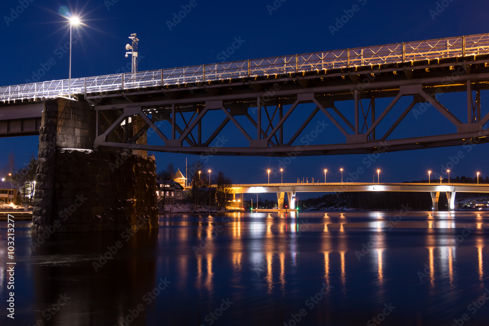 Bridges over a nightly stream