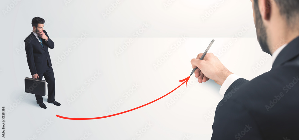 Fototapeta premium Business person looking at line drawn by hand