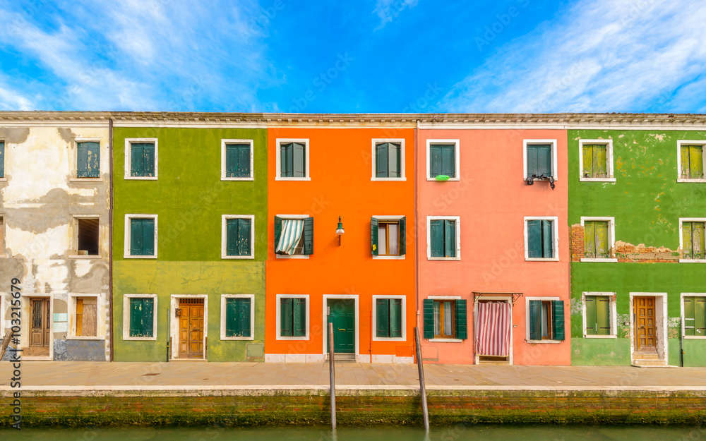 Colorful apartment building in Burano, Venice, Italy.
