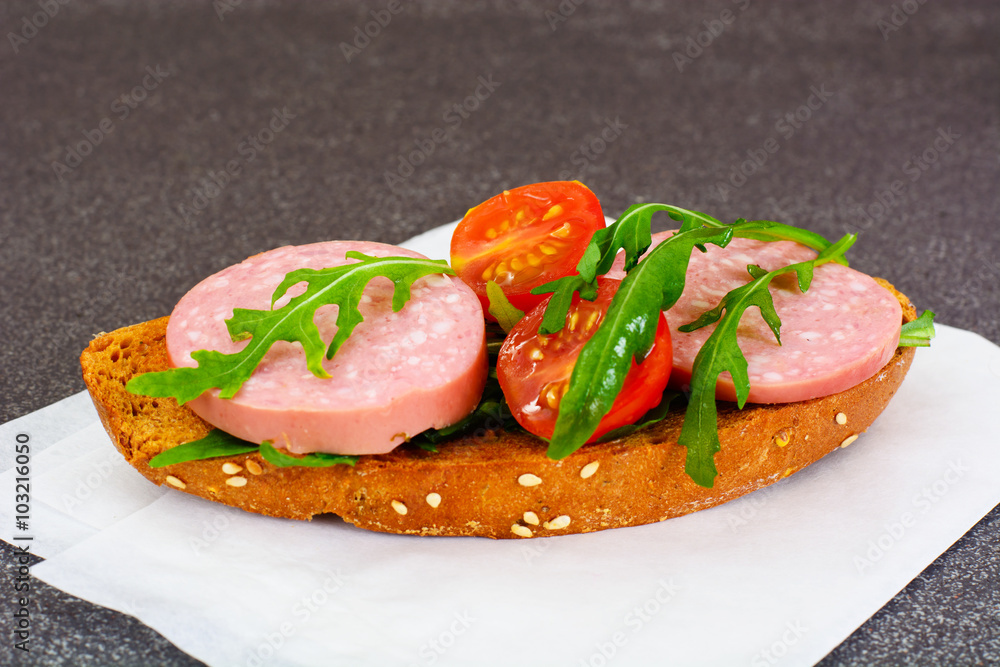 Sandwiches for Breakfast for a Student with Salami, Arugula and Sandwiches for Breakfast for a Student with Salami, Arugula and