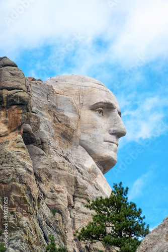 Profile of the face of George Washington in Mount Rushmore National Monument in South Dakota