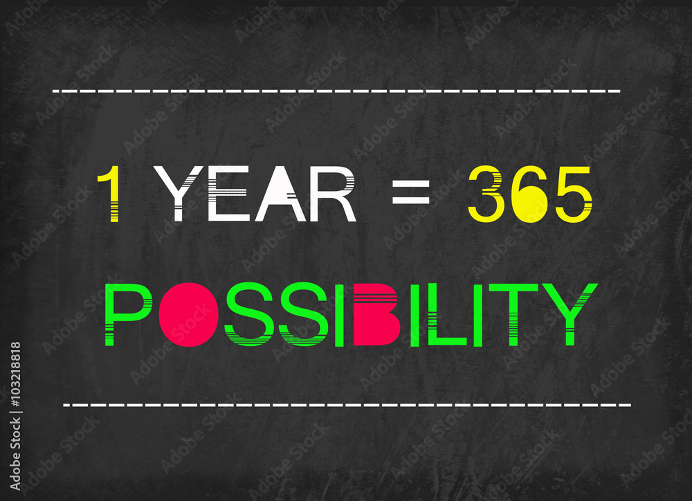 Obraz premium 1 year = 365 possibility word on blackboard