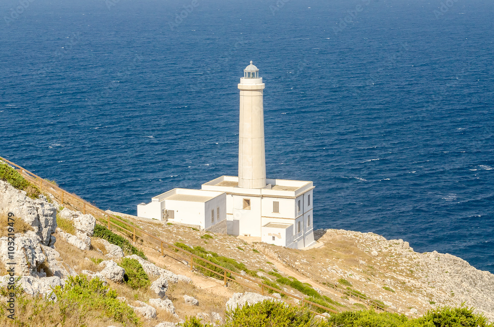 The iconic lighthouse of Capo d'Otranto, Salento, Apulia, Italy