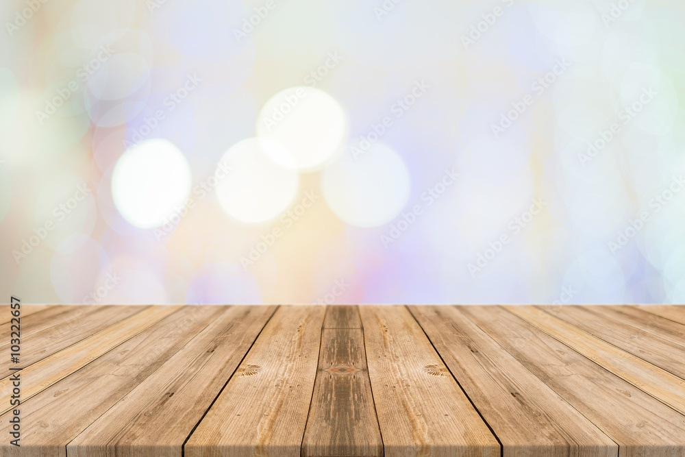 Empty perspective room with sparkling bokeh wall and wooden plank floor,Template mock up for display of your product Empty perspective room with sparkling bokeh wall and wooden plank floor,Template mock up for display of your product