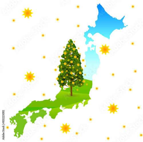 花粉　スギ　木　日本地図　