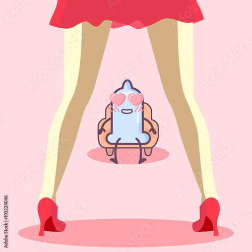 cartoon condom with sexy woman