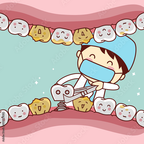 cartoon tooth dental implantation concept