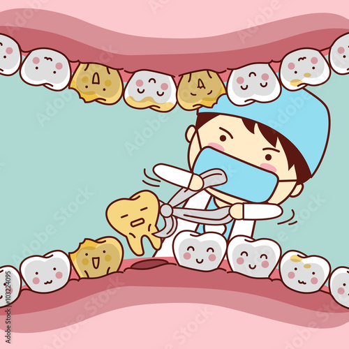 cartoon dentist extraction tooth