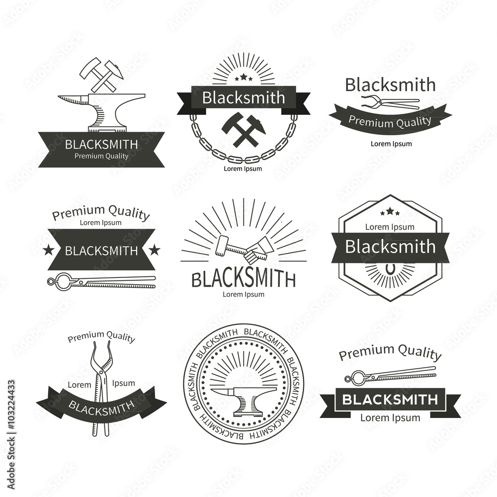 Fototapeta premium Blacksmith vector labels set