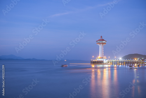 Lighthouse at Grand Andaman in Ranong province, Thailand at twil