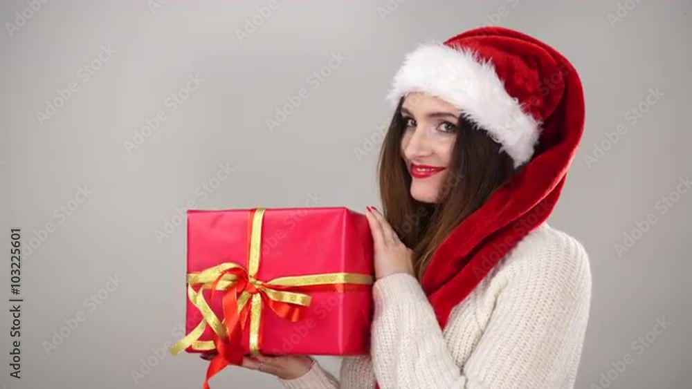 Woman holding present gift box for christmas 4K. Woman holding present gift box for christmas 4K.