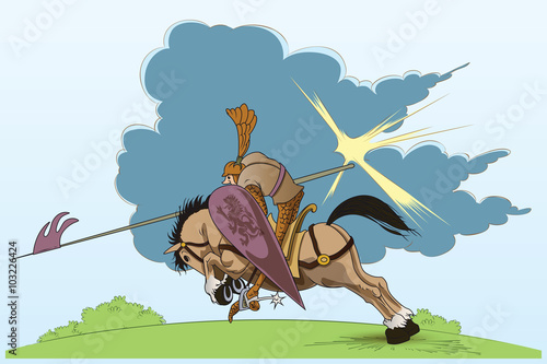 Stock illustration. Funny knight on horseback