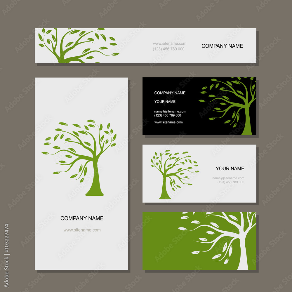Business cards design, green tree