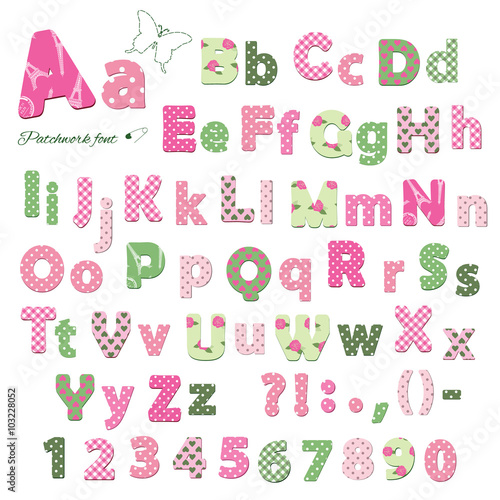 Cute textile font. Patterns included under clipping mask.