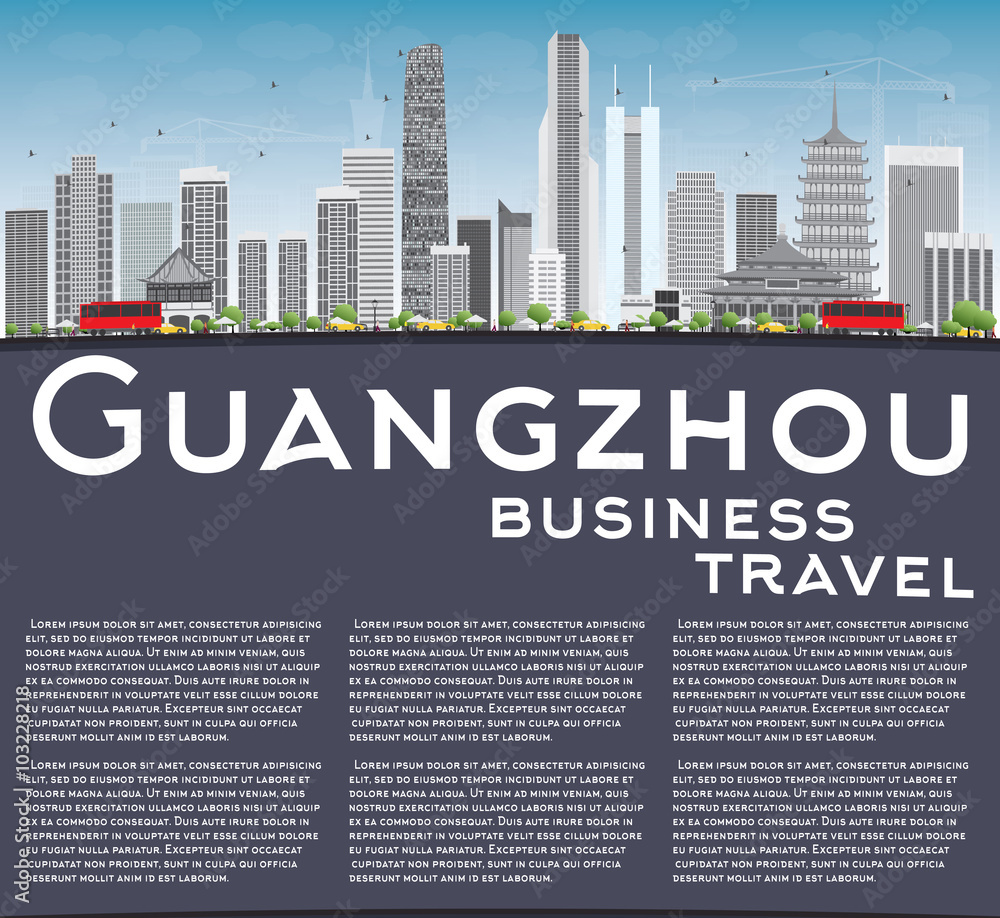 Guangzhou Skyline with Gray Buildings and Copy Space. Guangzhou Skyline with Gray Buildings and Copy Space.