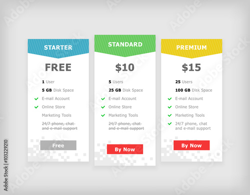 Vector price table. Web site Interface. Hosting banner