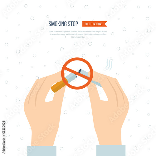 Stop smoking, human hands breaking the cigarette