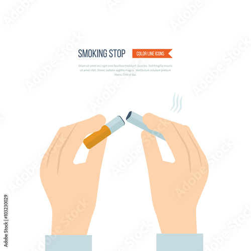 Stop smoking, human hands breaking the cigarette