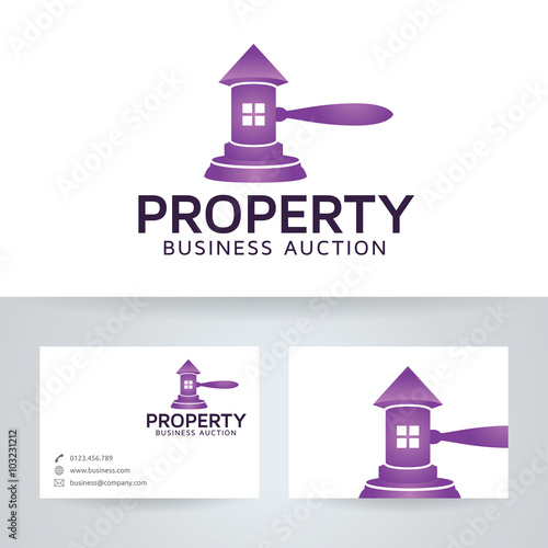 Property auction vector logo with business card template
