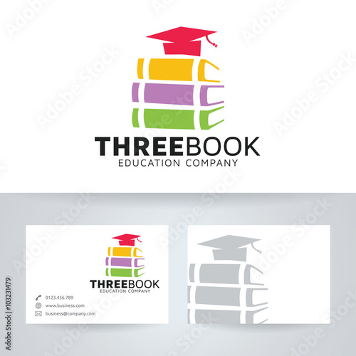 Three book vector logo with business card template