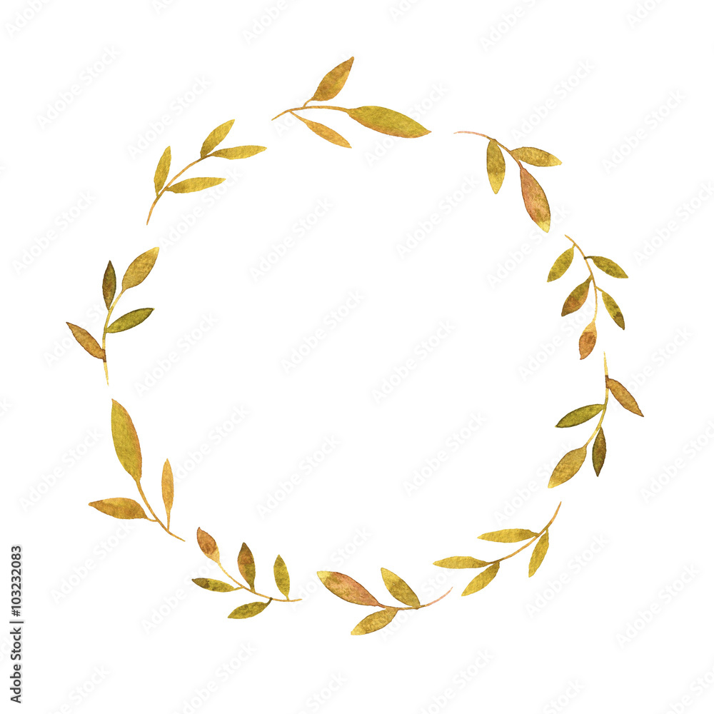 round wreath with watercolor green leaves and branches round wreath with watercolor green leaves and branches