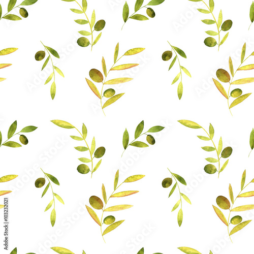 Fototapeta akwarela bezszwowe wzór z oliwek, liści i gałęzi
