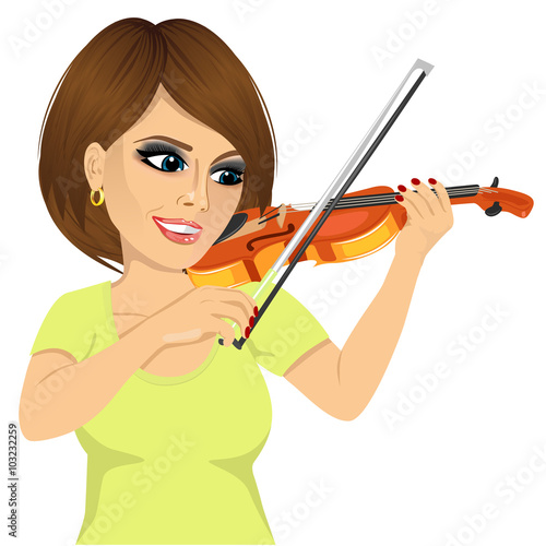 attractive young woman playing violin 