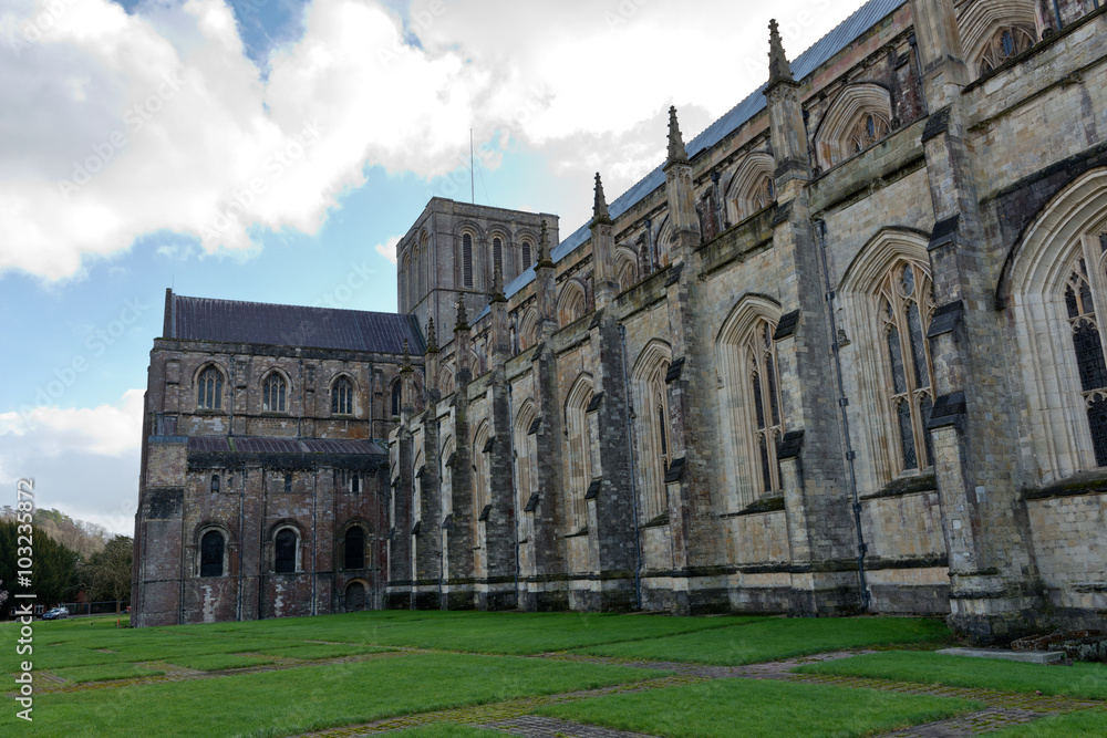 Facade of Winchester Cathedral in England