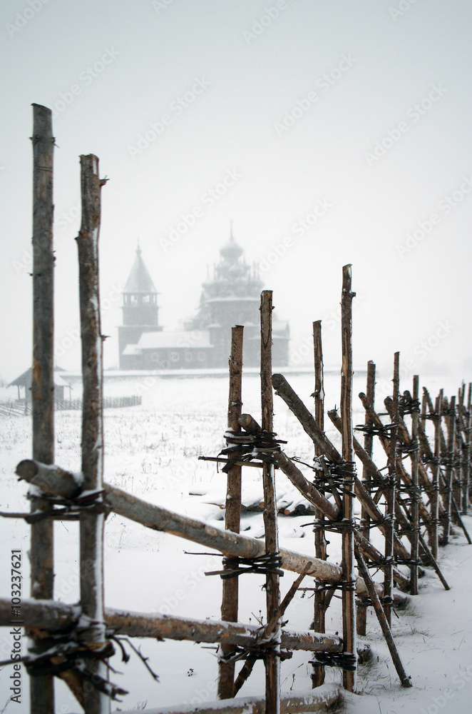 KARELIA, KIZHI, RUSSIA - January, 2016: North Russian wooden arc