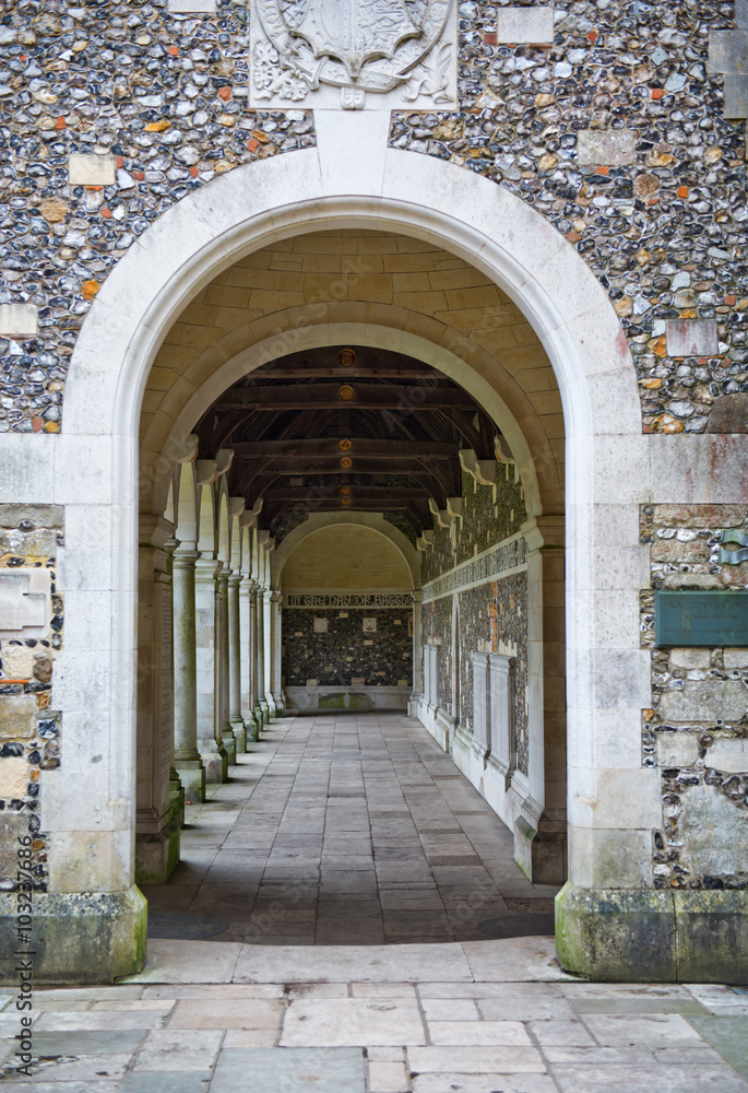 War cloister at Winchester College, Winchester, UK.