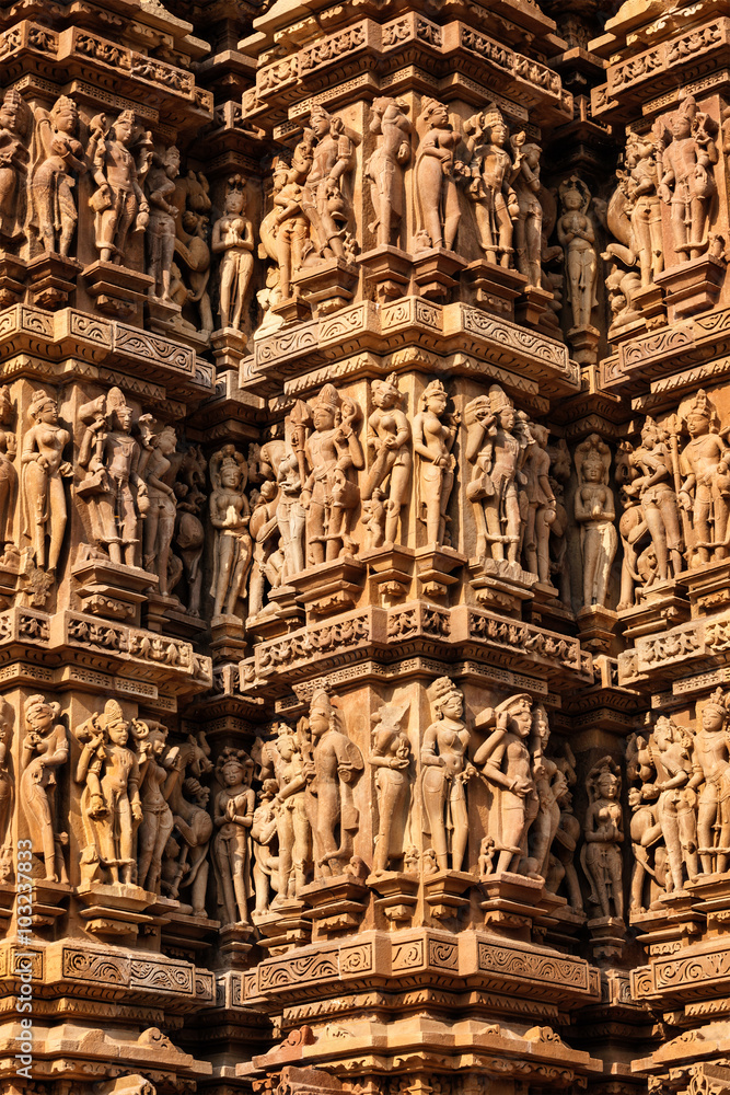 Famous stone carving sculptures of Khajuraho
